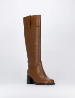 Stivale tacco 5 cm marrone pelle