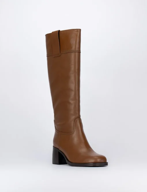 Stivale tacco 5 cm marrone pelle