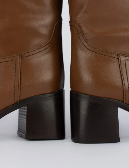 Stivale tacco 5 cm marrone pelle