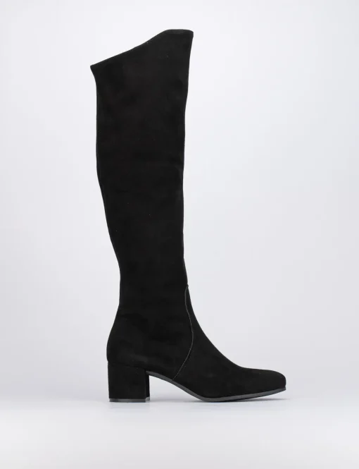 Stivale tacco 5 cm nero camoscio