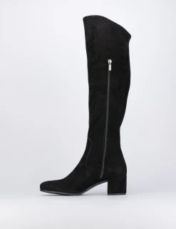 Stivale tacco 5 cm nero camoscio