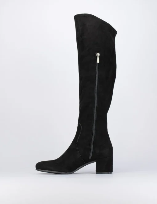 Stivale tacco 5 cm nero camoscio