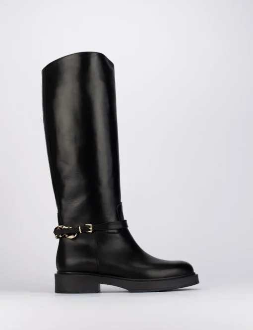 Stivale tacco 1 cm nero pelle