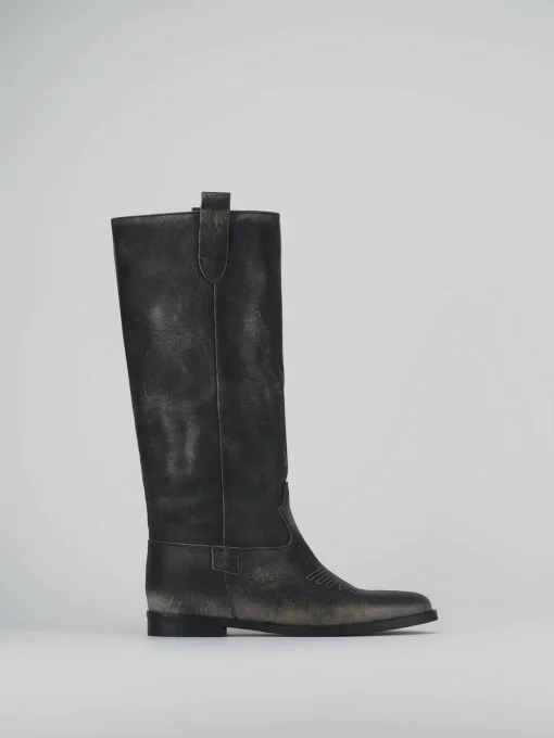 Stivale tacco 2 cm nero pelle