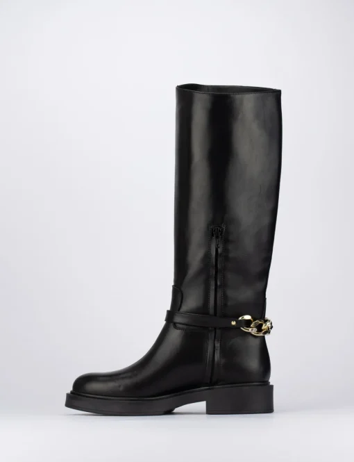 Stivale tacco 1 cm nero pelle