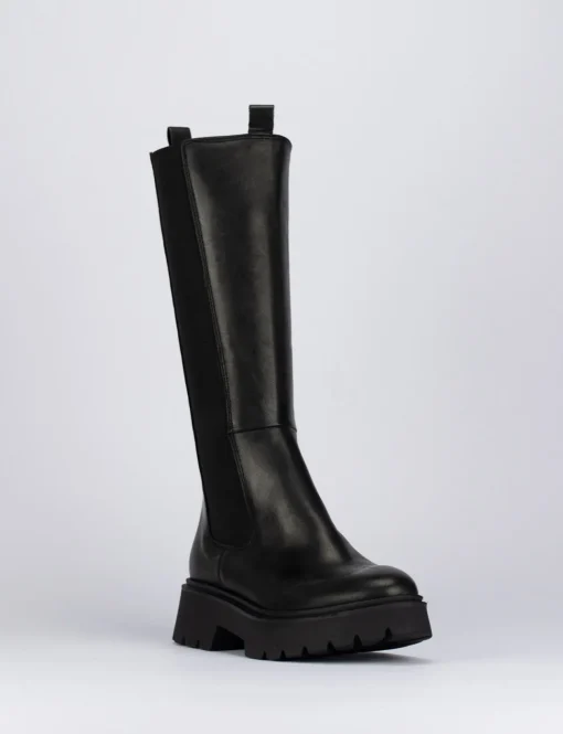 Stivale tacco 2 cm nero pelle