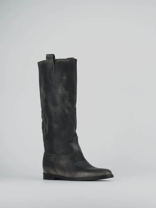 Stivale tacco 2 cm nero pelle