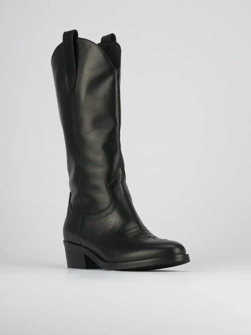 Stivale tacco 2 cm nero pelle
