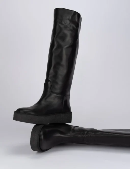 Stivale tacco 1 cm nero pelle