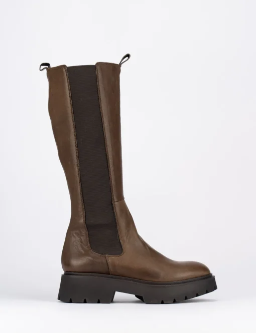 Stivale tacco 2 cm testa pelle