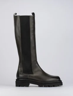 Stivale tacco 1 cm testa pelle