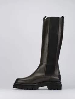 Stivale tacco 1 cm testa pelle