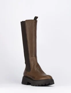 Stivale tacco 2 cm testa pelle