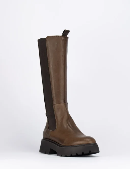 Stivale tacco 2 cm testa pelle