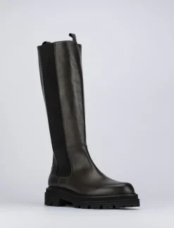 Stivale tacco 1 cm testa pelle