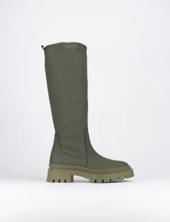 Stivale tacco 2 cm verde pelle