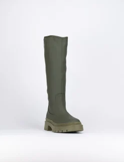 Stivale tacco 2 cm verde pelle