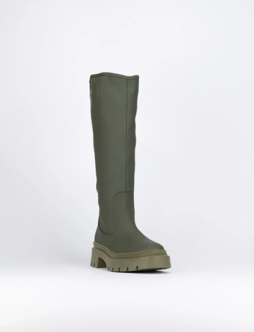 Stivale tacco 2 cm verde pelle