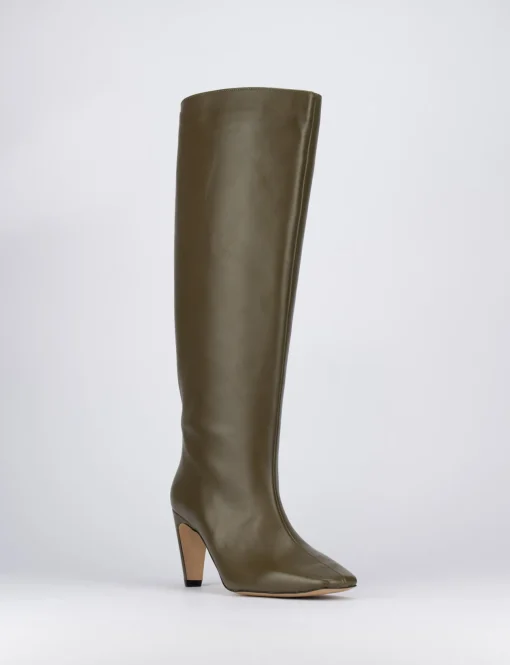Stivale tacco 7 verde pelle