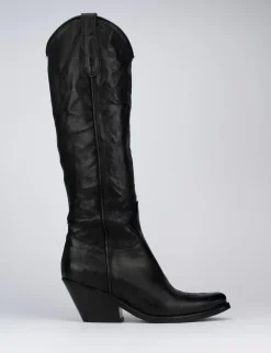 Stivale texano tacco 5 cm nero pelle