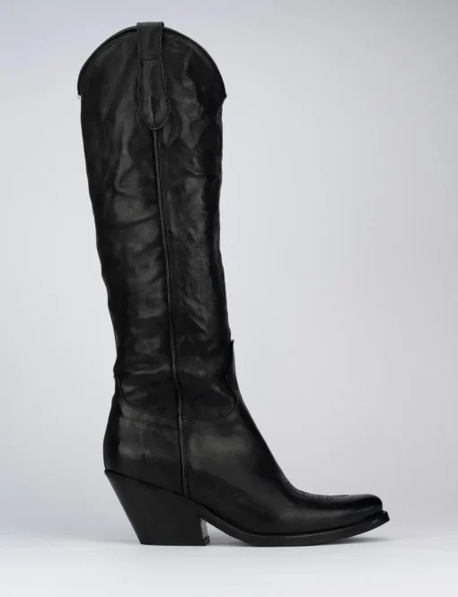 Stivale texano tacco 5 cm nero pelle