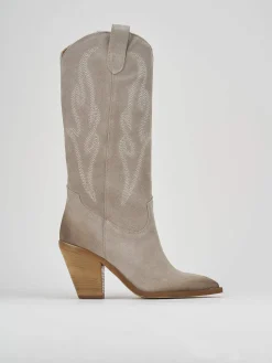Stivale texano tacco 7 cm beige camoscio