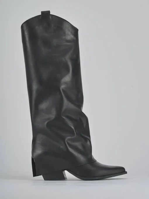 Stivale texano tacco 7 cm nero pelle