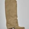 Stivale texano tacco 7 cm marrone camoscio