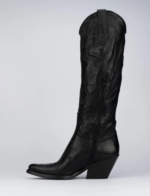 Stivale texano tacco 5 cm nero pelle
