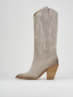 Stivale texano tacco 7 cm beige camoscio