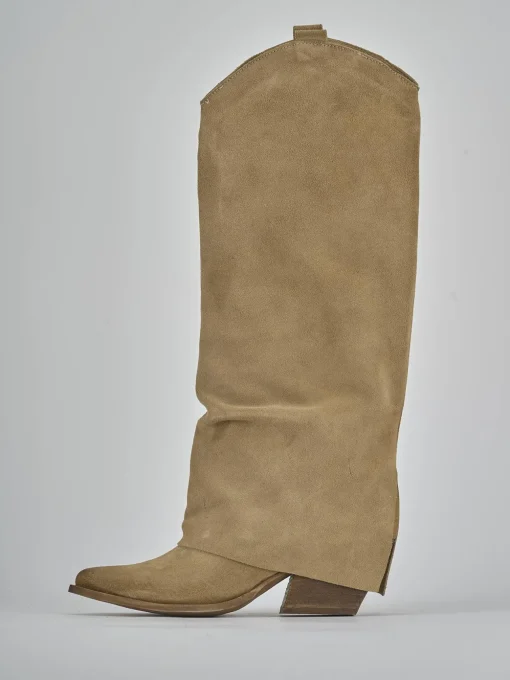 Stivale texano tacco 7 cm marrone camoscio