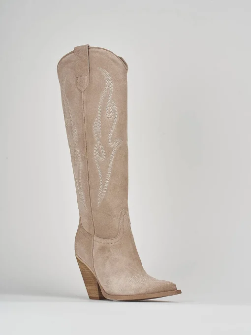 Stivale texano tacco 7 cm beige camoscio