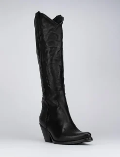 Stivale texano tacco 5 cm nero pelle