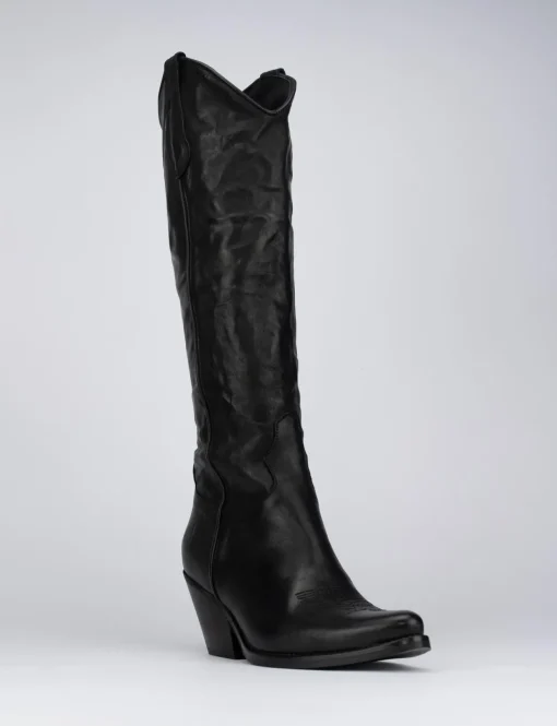 Stivale texano tacco 5 cm nero pelle