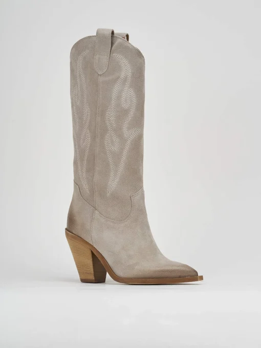 Stivale texano tacco 7 cm beige camoscio