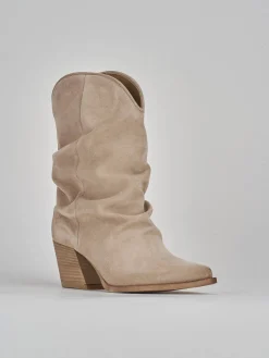 Stivale texano tacco 8 cm beige camoscio