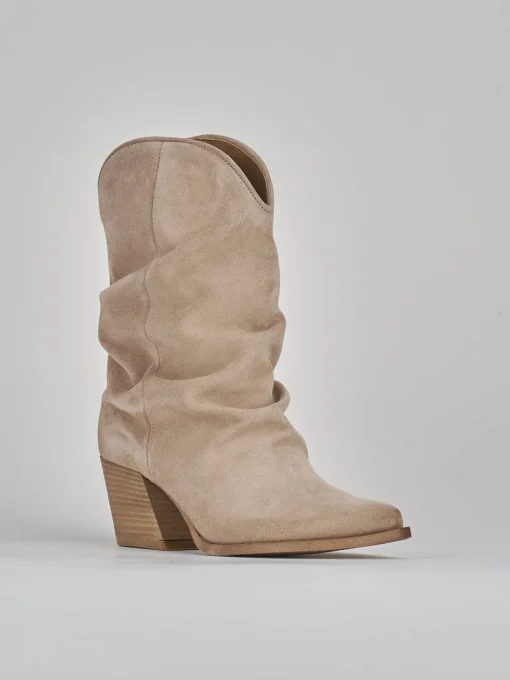 Stivale texano tacco 8 cm beige camoscio