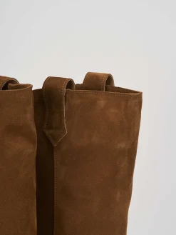 Stivale texano tacco 4 cm marrone camoscio