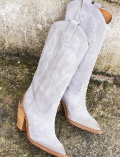 Stivale texano tacco 7 cm beige camoscio
