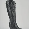 Stivale texano tacco 8cm nero pelle