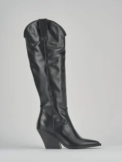 Stivale texano tacco 8cm nero pelle