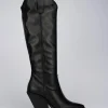 Stivale texano tacco 9cm nero pelle