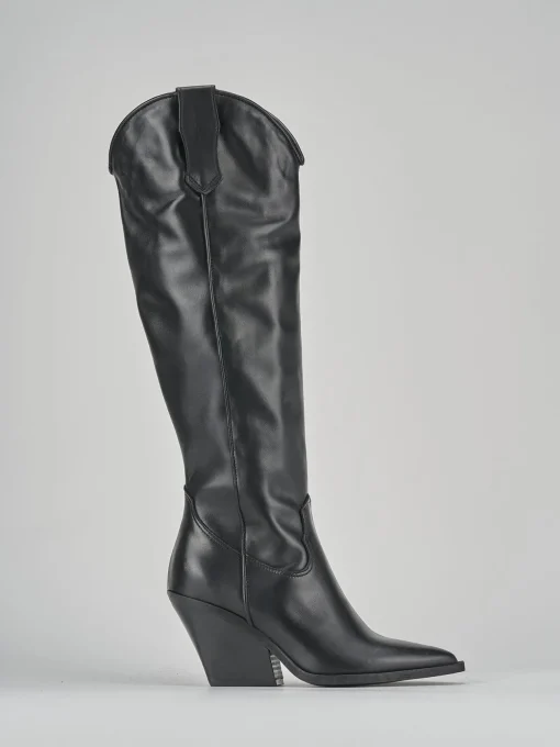 Stivale texano tacco 8cm nero pelle