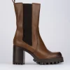 Stivale tronchetto tacco 8 cm marrone pelle