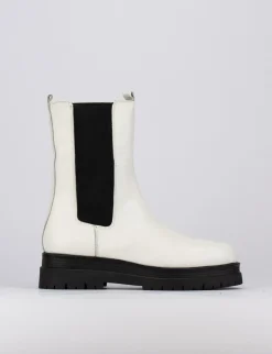 Stivale tronchetto tacco 1 cm bianco pelle