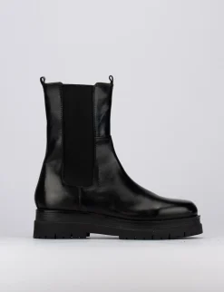 Stivale tronchetto tacco 1 cm nero pelle
