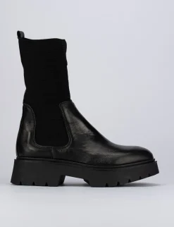 Stivale tronchetto tacco 1 cm nero pelle