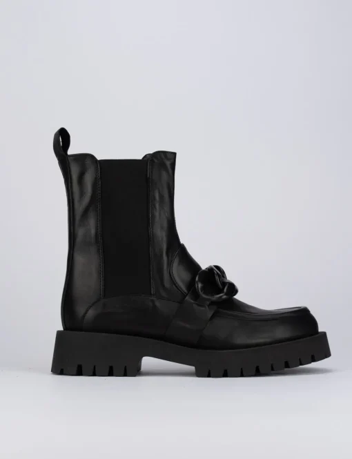 Stivale tronchetto tacco 1 cm nero pelle