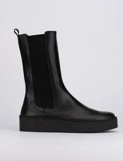 Stivale tronchetto tacco 1 cm nero pelle