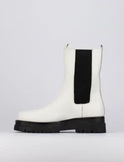 Stivale tronchetto tacco 1 cm bianco pelle